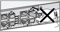 Figure 5 Pulling out the SFP module with the handle in the vertical position